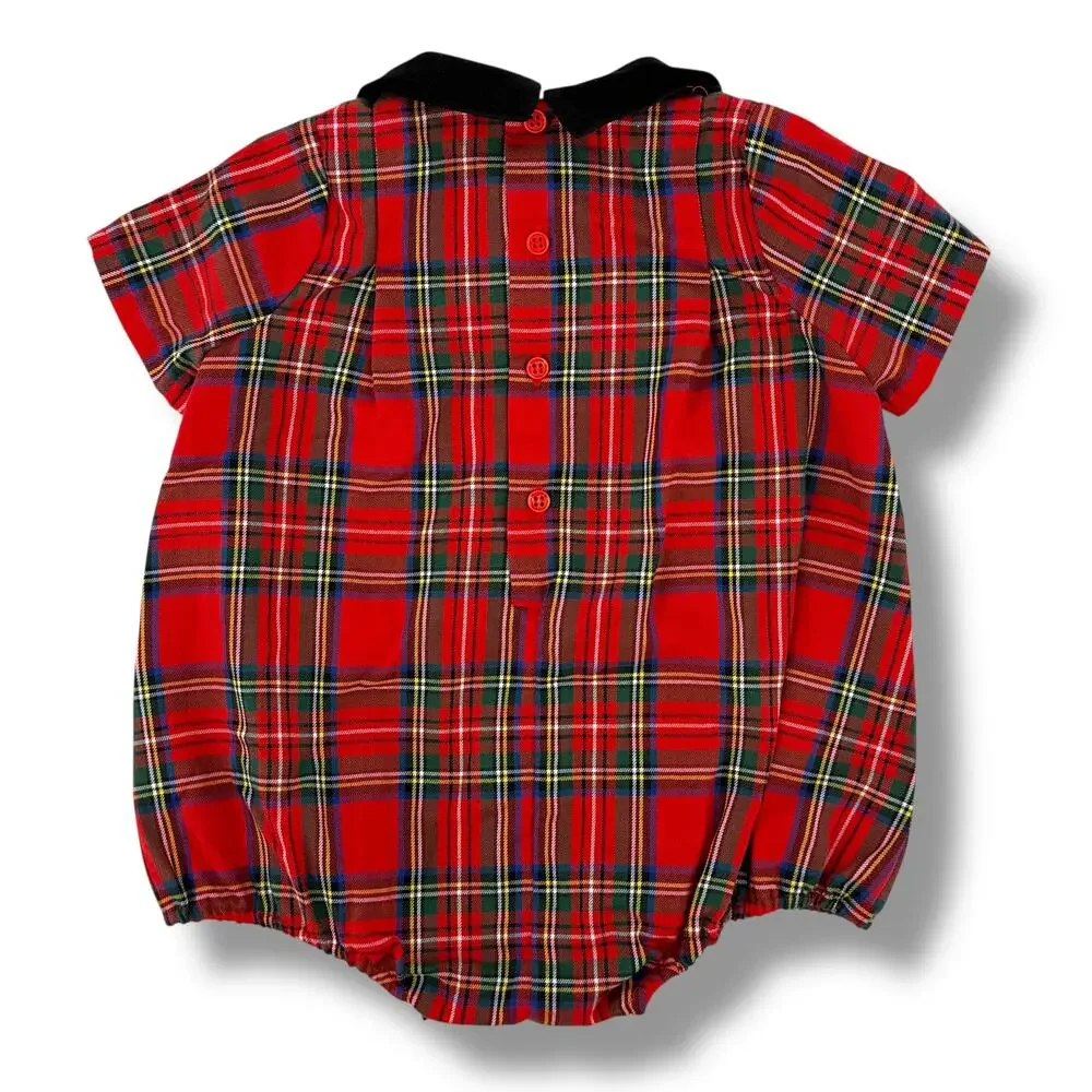 Edgehill Collection Tartan Plaid Christmas Holiday Bubble Romper Boys Sz 6 Mos